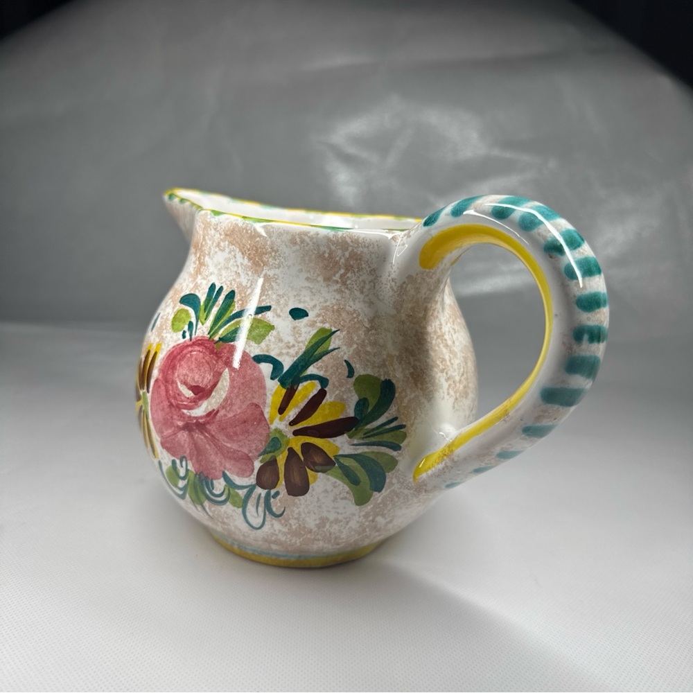 Vintage Italian Ceramic Creamer Pitcher Hand Painted Floral Made In Italy - Picture 3 of 11